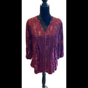 St John’s Bay Blouse Plus Size XL Burgundy Top Boho  Peasant Button Down Casual